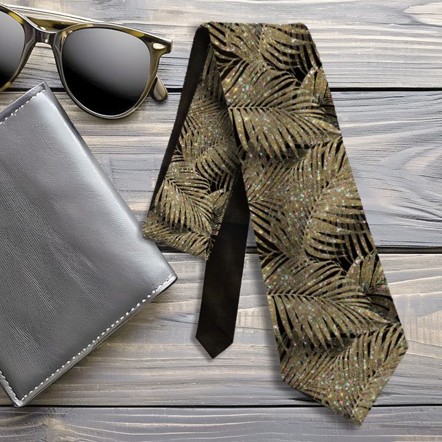 Sparkling Palm Leaves Pattern Gold ID831 Tie (Creator Uploaded)