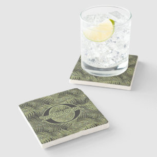 Sparkling Palm Leaves Pattern Green ID831 Stone Coaster