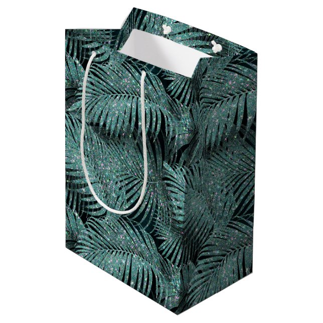 Sparkling Palm Leaves Pattern Teal ID831 Medium Gift Bag (Back Angled)
