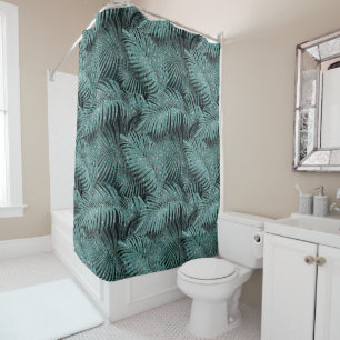 Sparkling Palm Leaves Pattern Teal ID831  Shower Curtain
