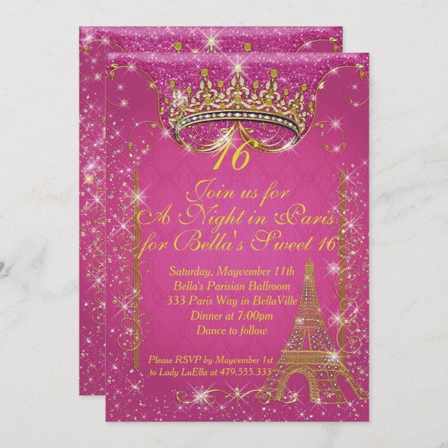 Sparkling Paris Party Invitations (Front/Back)
