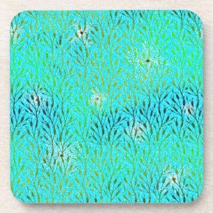 Sparkling Party Pattern with Fireworks in Aqua Coaster