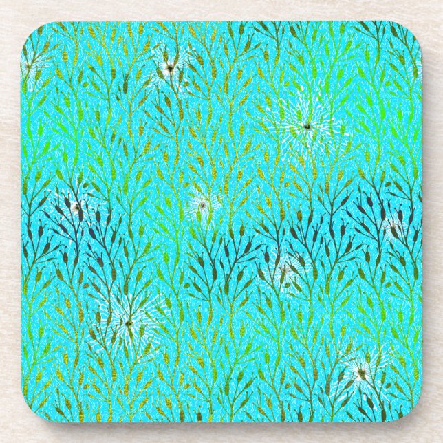 Sparkling Party Pattern with Fireworks in Aqua  Coaster (Front)