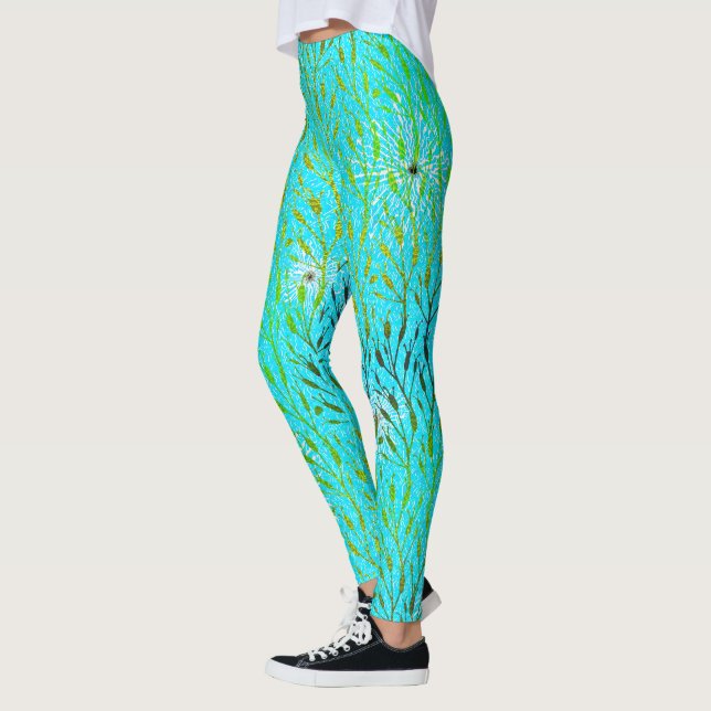 Sparkling Party Pattern with Fireworks in Aqua  Leggings (Left)