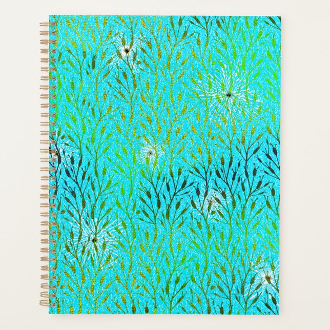 Sparkling Party Pattern with Fireworks in Aqua  Planner (Front)