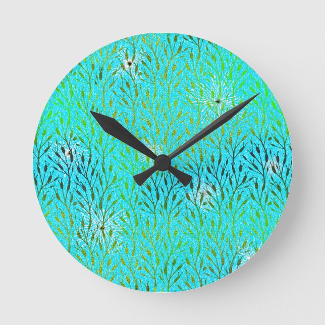 Sparkling Party Pattern with Fireworks in Aqua  Round Clock (Front)