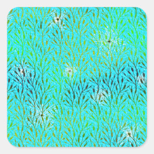 Sparkling Party Pattern with Fireworks in Aqua Square Sticker