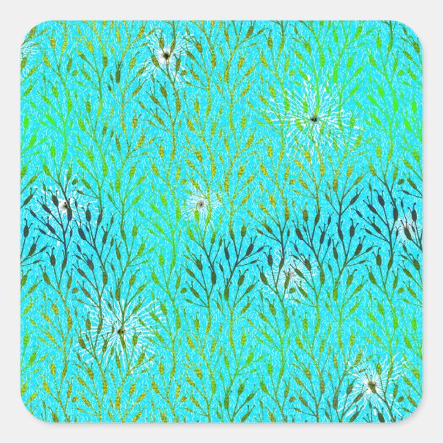 Sparkling Party Pattern with Fireworks in Aqua  Square Sticker (Front)
