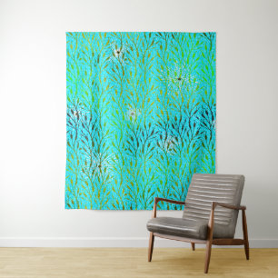 Sparkling Party Pattern with Fireworks in Aqua Tapestry