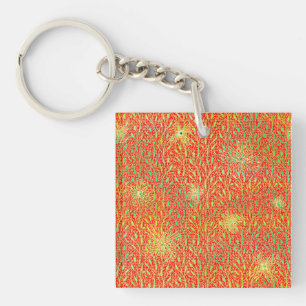 Sparkling Party Pattern with Fireworks in Red and Key Ring