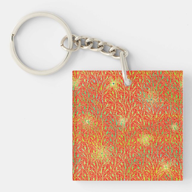 Sparkling Party Pattern with Fireworks in Red and  Key Ring (Front)