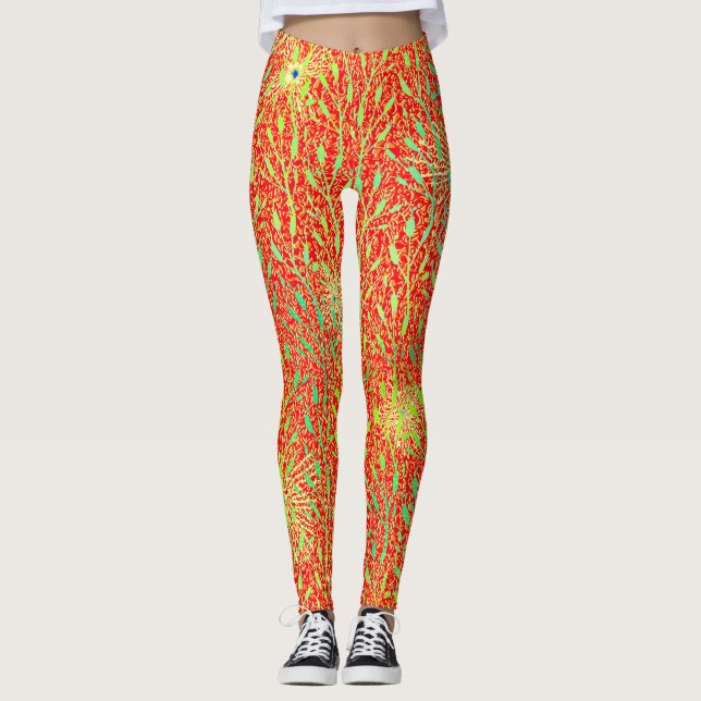 Sparkling Party Pattern with Fireworks in Red and  Leggings (Front)