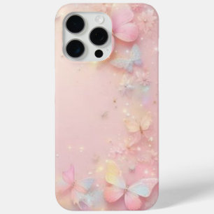 Sparkling Pastel Blue with Pink Butterfly iPhone C iPhone 15 Pro Max Case