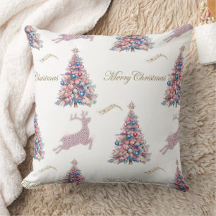 Sparkling Pastel Christmas Trees and Reindeer Cushion