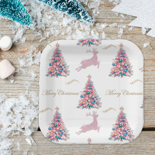 Sparkling Pastel Reindeer Christmas Paper Plates