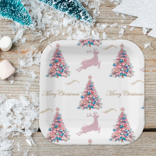 Sparkling Pastel Reindeer Christmas Paper Plates (Sparkling Pastel Reindeer Christmas Paper Plate by the Olde Christmas Shoppe)