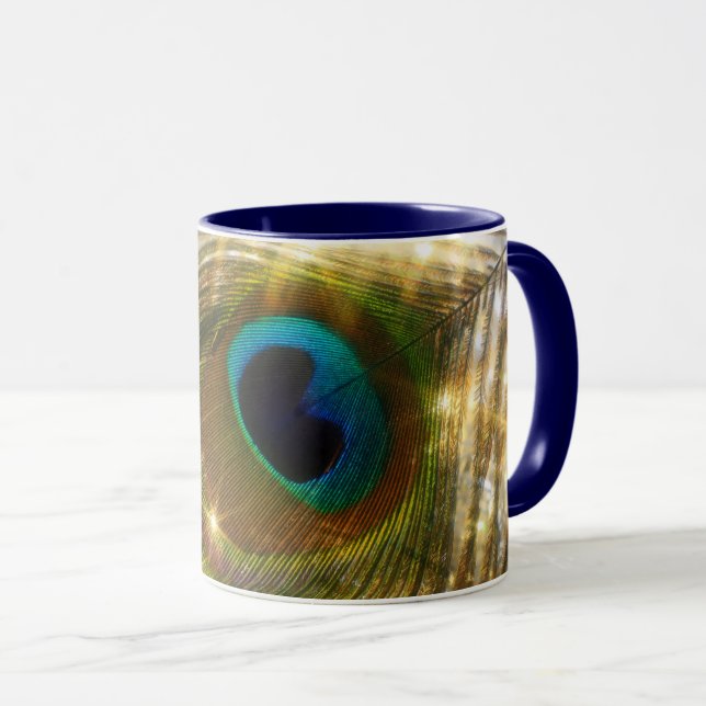 Sparkling Peacock Feather Mug (Front Right)