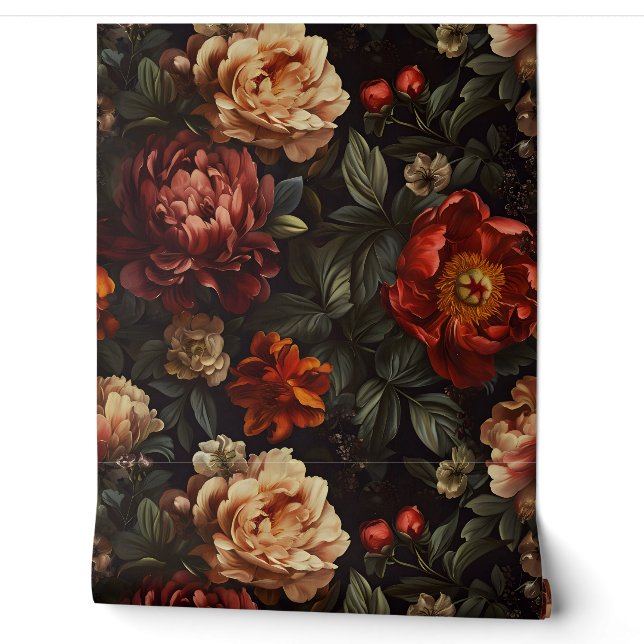 Sparkling Peony Noel Botanical Wallpaper (Unrolling)
