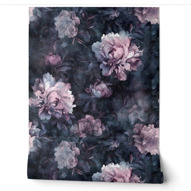 Sparkling Peony Noel Botanical Wallpaper (Unrolling)