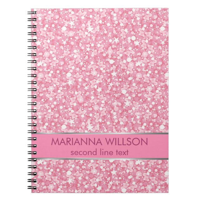 Sparkling Pink And White Glitter Spiral Notebook (Front)