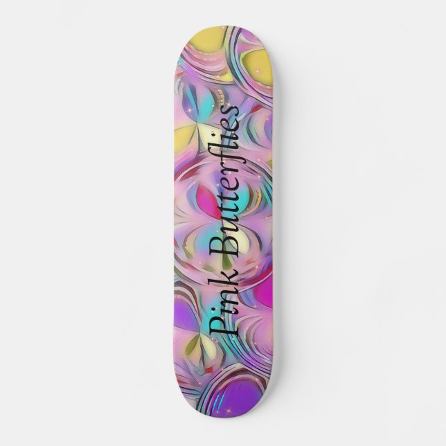 Sparkling Pink Butterflies Skateboard (Front)