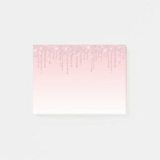 Sparkling pink dripping glitter post-it notes