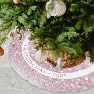 Sparkling Pink Elegant Glitter Motif Brushed Polyester Tree Skirt