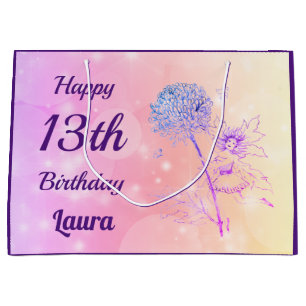 Sparkling Pink  Flower Fairy 13th birthday Large Gift Bag
