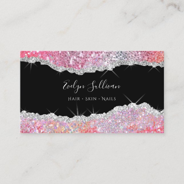sparkling pink glitter business card (Front)