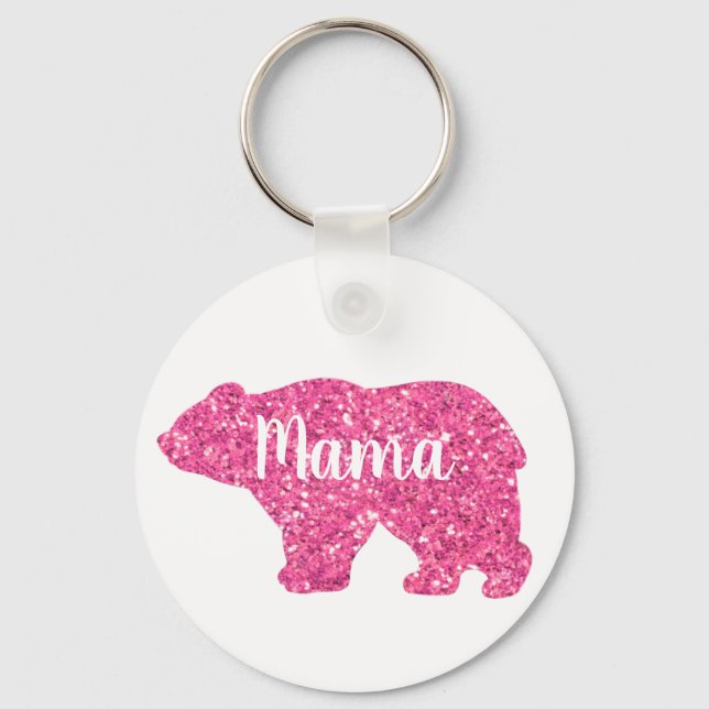 Sparkling pink glitter Mama bear design  Key Ring (Front)