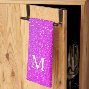 Sparkling Pink Glitter Ombre Monogram Initial Cute Tea Towel