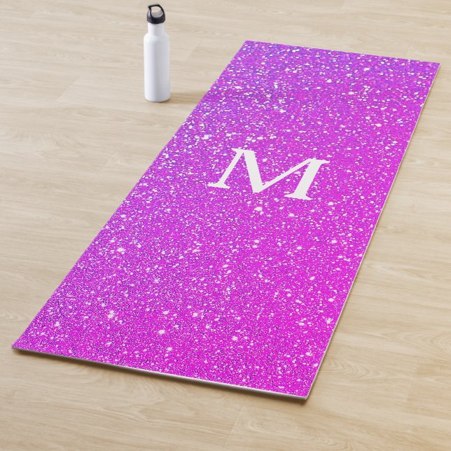 Sparkling Pink Glitter Ombre Monogram Initial Cute Yoga Mat (In Situ)
