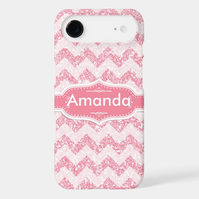 *~* Sparkling Pink Glitter White Chevron Case-Mate iPhone Case (Back)