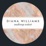 Sparkling Pink Marble Abstract Makeup Artist Classic Round Sticker<br><div class="desc">An elegantly feminine abstract marble pattern in pink and grayish-white with gold glitter sparkle highlights and chic text layout. This sticker is designed for a makeup artist but also works beautifully for many professions: stylish, manicurist, interior design, personal shopper, assistant, office manager, sales, accountant, legal, fashion industry, and more. To...</div>