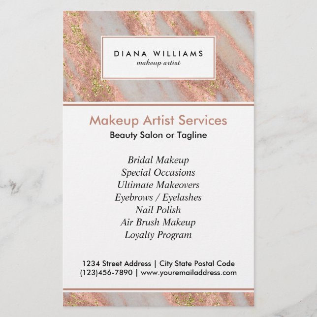 Sparkling Pink Marble Abstract Makeup Artist Flyer (Front)