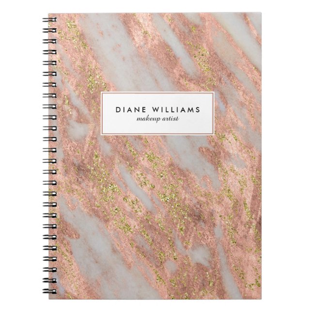 Sparkling Pink Marble Abstract Pattern with Name Spiral Notebook (Front)