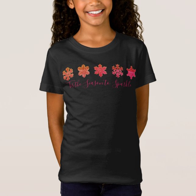 Sparkling pink orange fun snowflakes pattern  T-Shirt (Front)