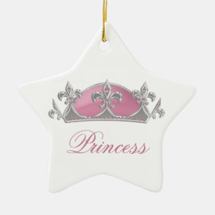 Sparkling Pink Princess Faux Crown with Diamonds Ceramic Tree Decoration