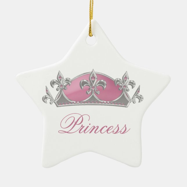Sparkling Pink Princess Faux Crown with Diamonds Ceramic Tree Decoration (Front)
