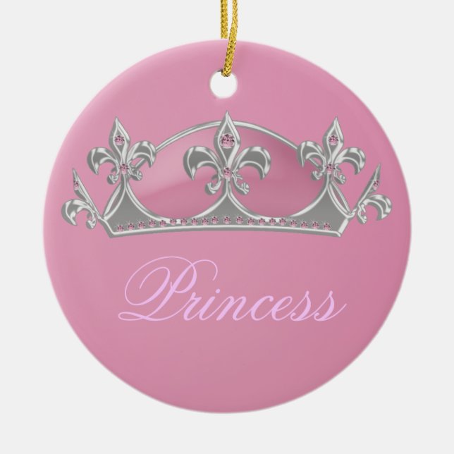 Sparkling Pink Princess Faux Crown with Diamonds Ceramic Tree Decoration (Front)
