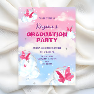 Sparkling pink purple butterfly graduation invitation
