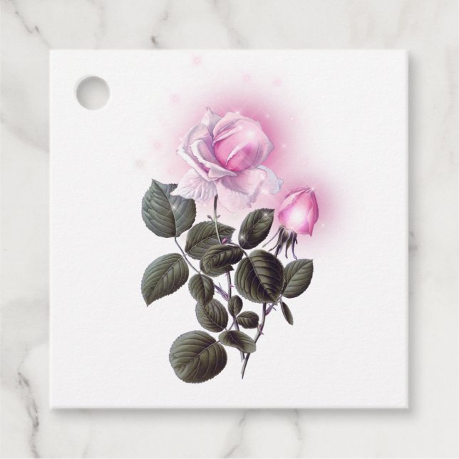 Sparkling Pink Rose Favour Tags (Front)