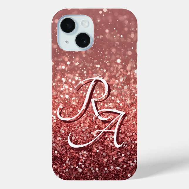 Sparkling Pink Rose Glitter with Custom Initials Case-Mate iPhone Case (Back)
