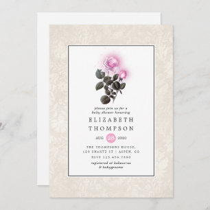 Sparkling Pink Roses Baby Shower Invitation