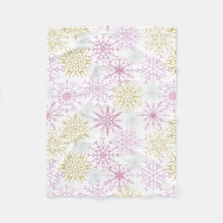 Sparkling Pink Snowflakes Fleece Blanket
