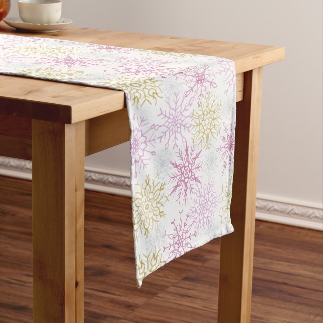 Sparkling Pink Snowflakes Medium Table Runner (In Situ)