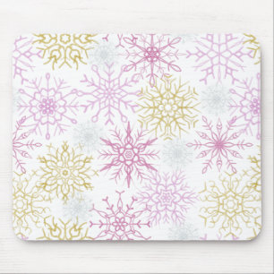 Sparkling Pink Snowflakes Mouse Pad