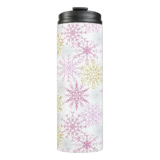 Sparkling Pink Snowflakes Thermal Tumbler