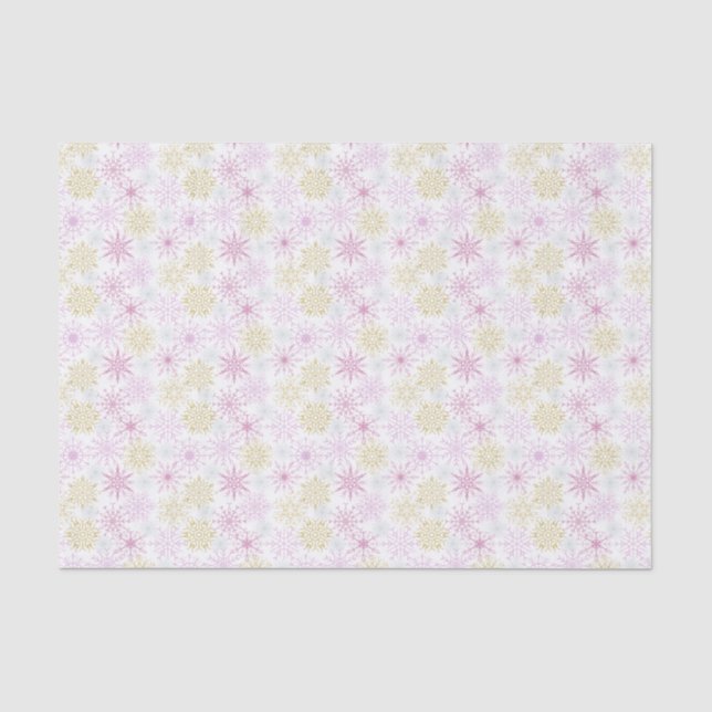 Sparkling Pink Snowflakes Tissue Paper (Front)