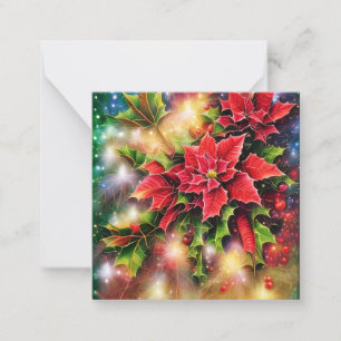Sparkling poinsettia and holly budget Christmas Card